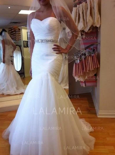 Trumpet/Mermaid Sweetheart Chapel Train Tulle Wedding Dresses,340