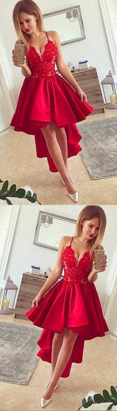 Sexy High Low Prom Dress,Red Homecoming Dress,Hi-low Red Prom Gowns,369