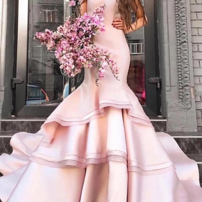 Mermaid off the shoulder prom dress satin simple prom gown - Thumbnail 3