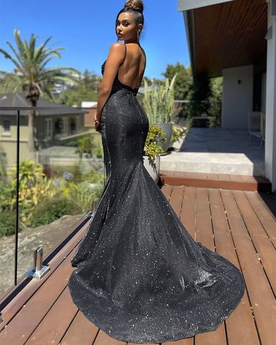Black Long Prom Dresses Sparkly Custom Made Formal Evening Dresses