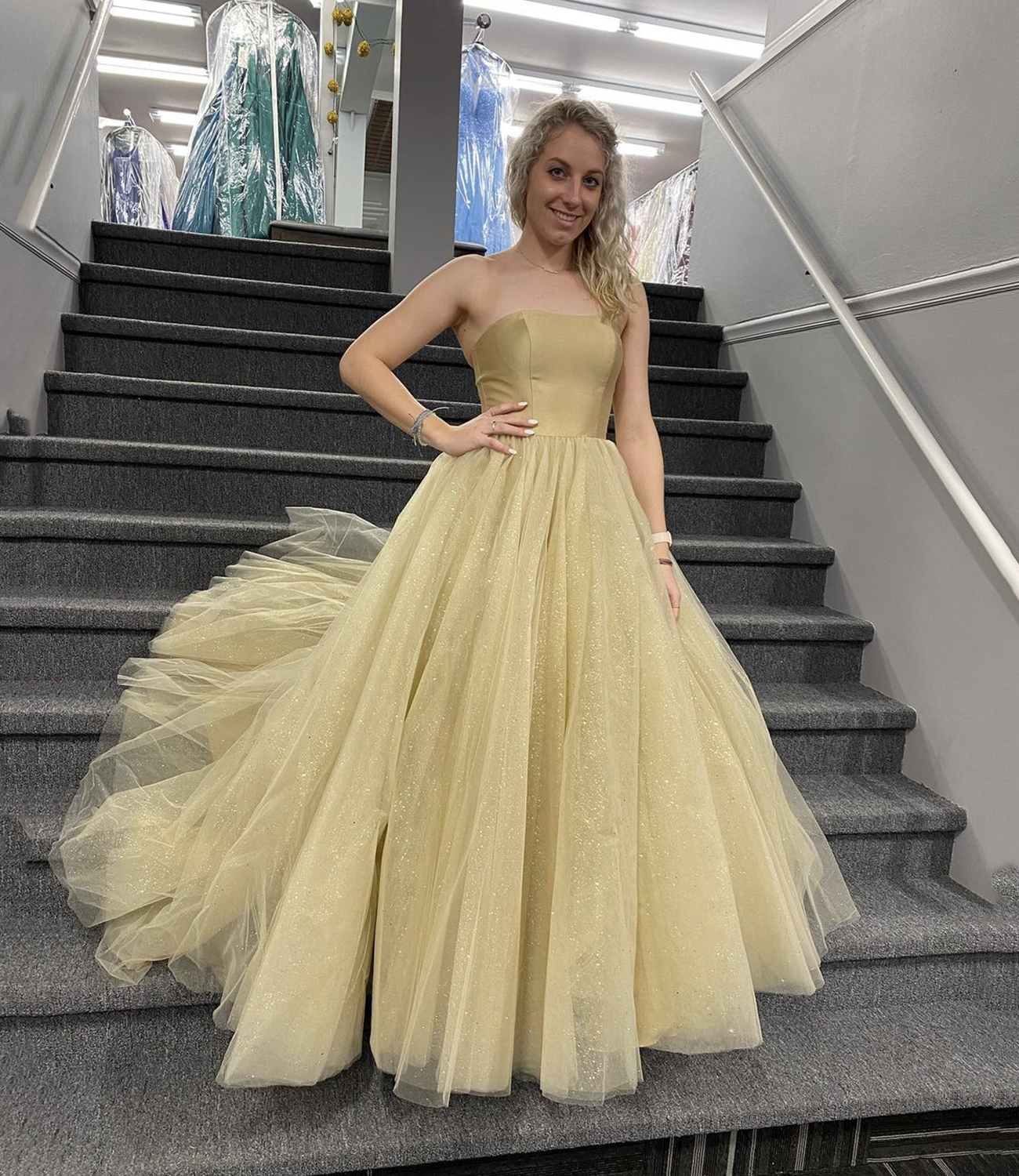 Cute tulle long A line prom dress evening dress