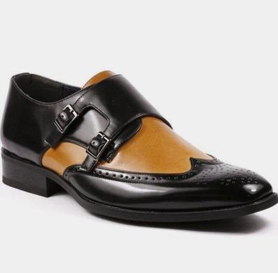 Best Two Tone Double Monk Strap Shoes, Leather Wingtip Brogue Formal Shoes