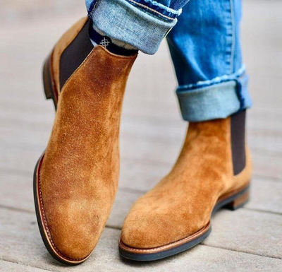 Handmade Men Brown Suede Chelsea Boot, New Ankle Boot