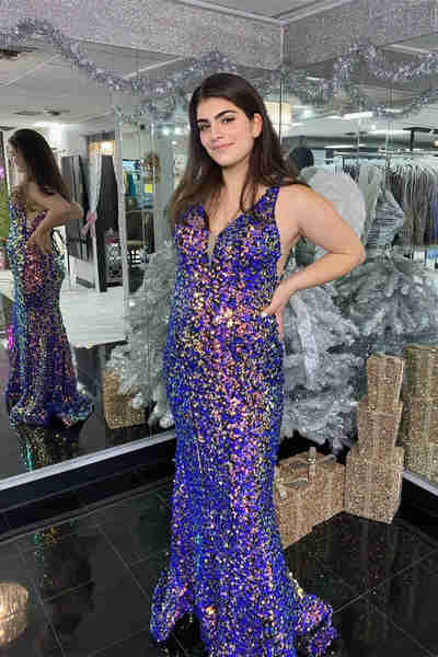Sparkle Purple Sequins Mermaid Prom Dresses Evening Party Gown