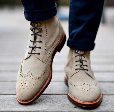 New Beige Customize Wingtip Brogue Ankle High dress Boot