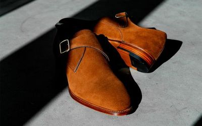 New Handmade Brown Single Monk Strap Suede Shoes