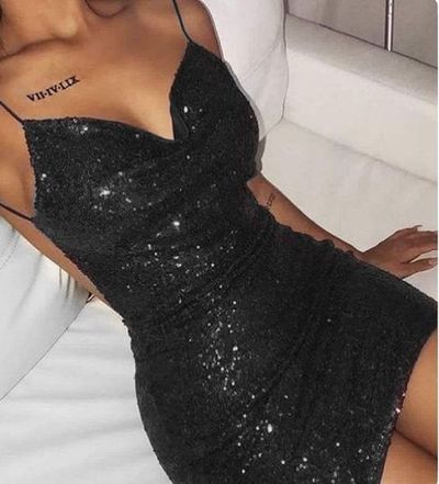 Sexy Bodycon V Neck Backless Black Sequin Short Prom Dresses Homecoming Dresses