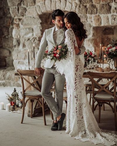 Mermaid Long Sleeve Lace Boho Wedding Dresses 2021-2022 Bridal Gown