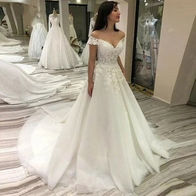Princess lace appliques ball gown wedding dress off the shoulder bridal gowns  - Thumbnail 2