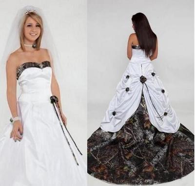 Elegant Cowboy Style Sweetheart Neck Camo Wedding Dresses Handmade Flowers Satin Zip robe de mariée Long Bridal Gowns Custom Made,403