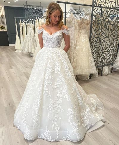 Copy of Sweet A Line V Neck Tulle Wedding Dresses with Appliques