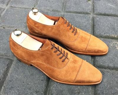 Customize Men's Real Brown Cap Toe Suede Shoes