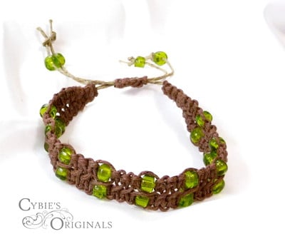 Double green and brown hemp bracelet