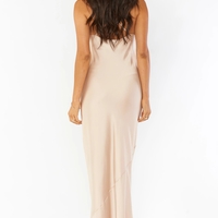Sheath Cowl Neck Cross Back Light Champagne Long Bridesmaid Dresses - Thumbnail 1