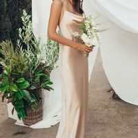 Sheath Cowl Neck Cross Back Light Champagne Long Bridesmaid Dresses - Thumbnail 2