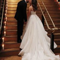 Luxurious Glitter Ball Gown Strapless White Organza Wedding Dresses with Beading - Thumbnail 1