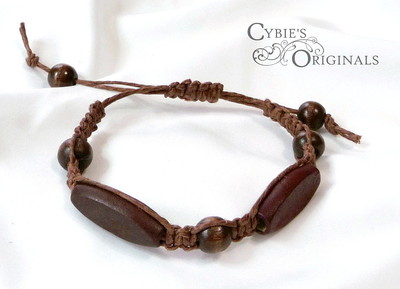 Brown wood and brown hemp bracelet