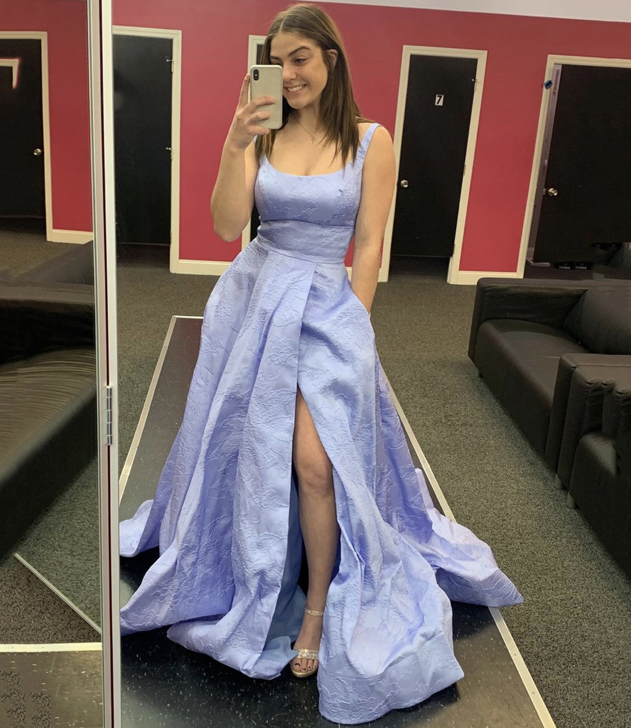 A line satin long A line prom dress evening dress