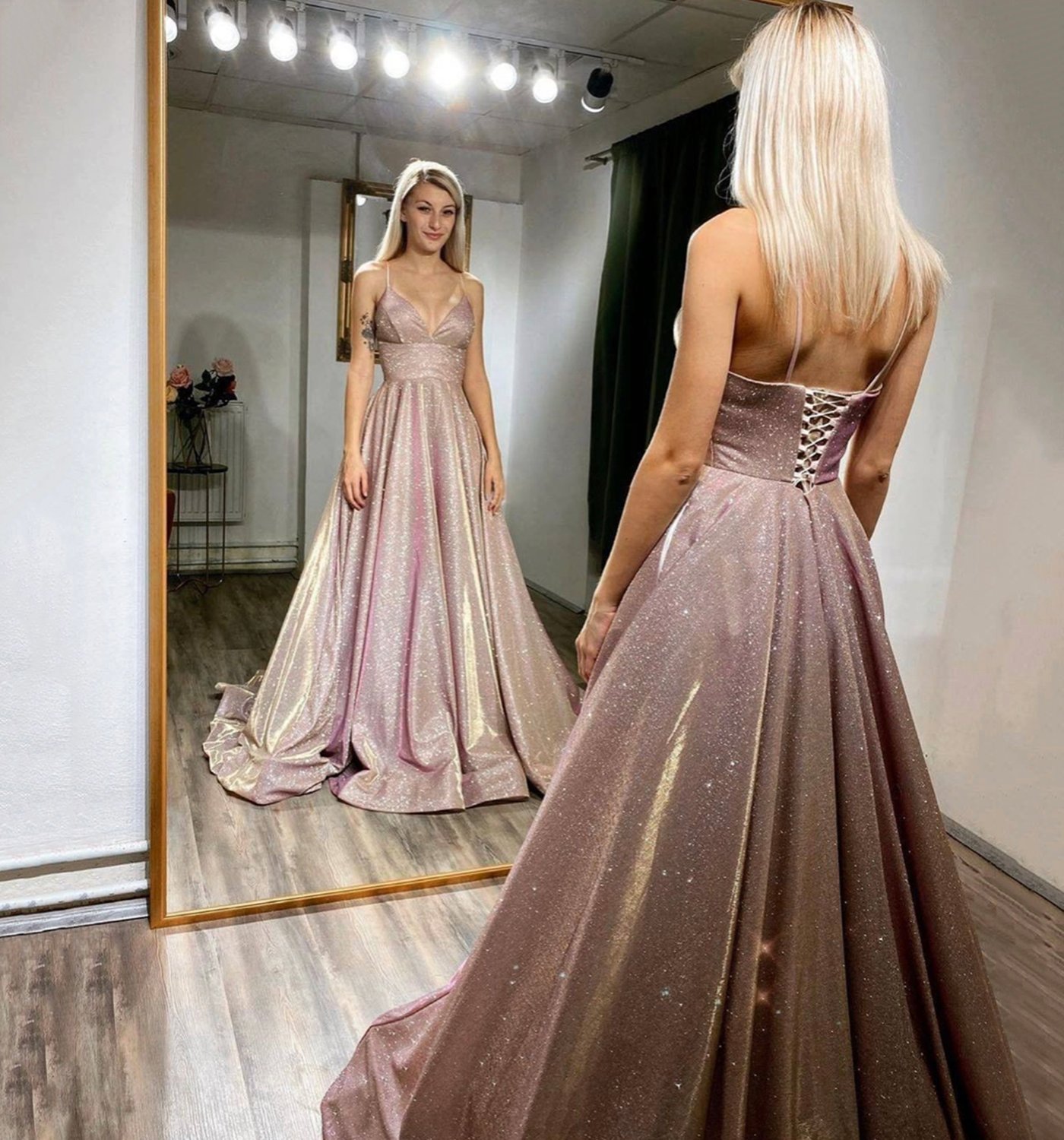 Simple v neck long A line prom dress evening dress