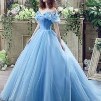 Blue Princess Off Shoulder A-line Long Evening Prom Dresses, Cheap Sweet 16 Dresses - Thumbnail 2