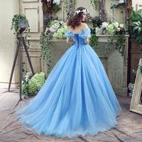 Blue Princess Off Shoulder A-line Long Evening Prom Dresses, Cheap Sweet 16 Dresses - Thumbnail 1