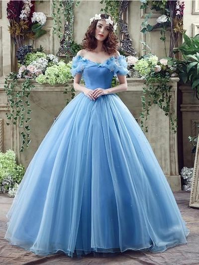 Blue Princess Off Shoulder A-line Long Evening Prom Dresses, Cheap Sweet 16 Dresses