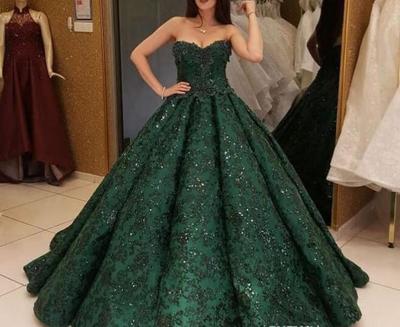 Elegant Emerald Sequins Lace Appliques Prom Dress, Off the shoulder Sweetheart Ball Gown Sweet 16 Dress, Quinceanera Dresses,948