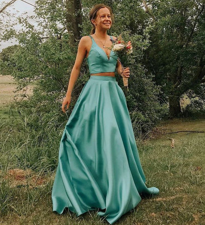 Two Piece Prom Dresses,Satin Prom Dresses,Simple Evneing Dresses,Long Homecoming Dresses,Graduation Dresses,431