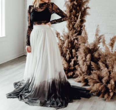 Two Piece Black Wedding Dresses Bridal Gown with Sleeves,435