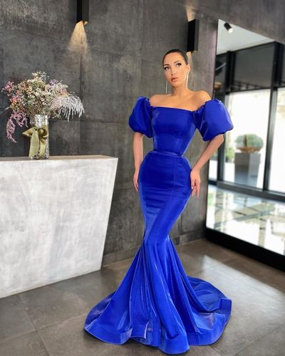 Mermaid Off the Shoulder Royal Blue Long Prom Dresses