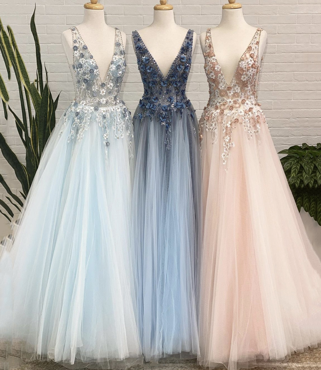 Cute v neck lace long A line prom dress evening dress