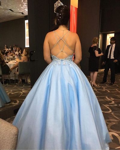 Princess Ball Gown Sweetheart Sky Blue Prom Dresses Sweet 16 Party Dresses