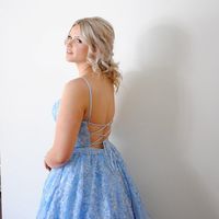 Gorgeous A-Line Scoop Neck Cross Back Sky Blue Prom Dresses - Thumbnail 1