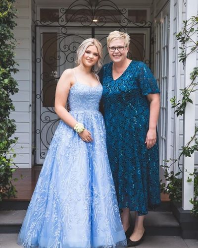 Gorgeous A-Line Scoop Neck Cross Back Sky Blue Prom Dresses