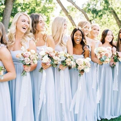 Spaghetti straps light blue chiffon long bridesmaid dress with bow under 100 - Thumbnail 2