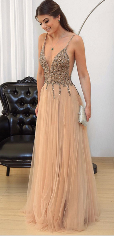 Sexy Prom Dresses,Sleeveless Beads Crystal Evening Dress,Long Prom Dresses,Formal Party Gown,444