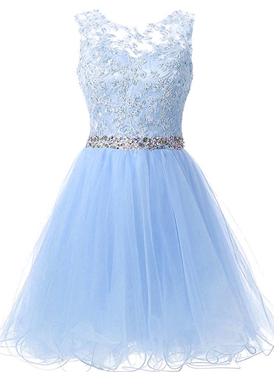 Charming Prom Dress, Elegant Light Blue Prom Dress, Tulle Prom Gown, Short Homecoming Dress,450
