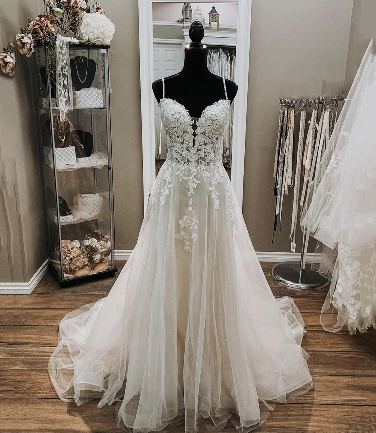 Cute lace long A line prom dress evening dress