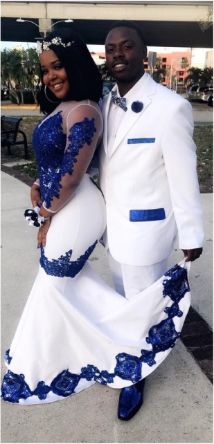 Royal Blue Lace Evening Gown, Sexy Mermaid Party Dresses,964