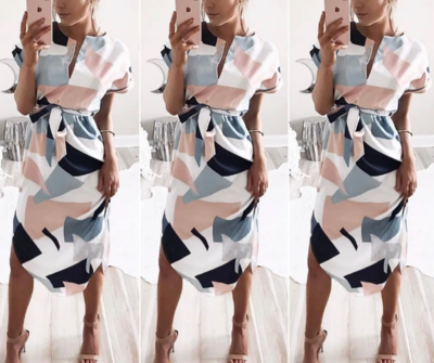 Short Sleeve Sexy V-Neck Printed Dress