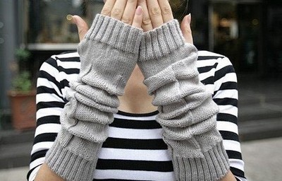 Promotion"Free Shipping"New autumn winter fashion knitting additional length warm gray mitten