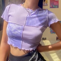 Pastel Color Patchwork Checker Crop Top - Thumbnail 2