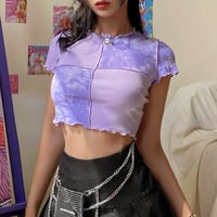 Pastel Color Patchwork Checker Crop Top - Thumbnail 3