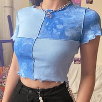 Pastel Color Patchwork Checker Crop Top - Thumbnail 6