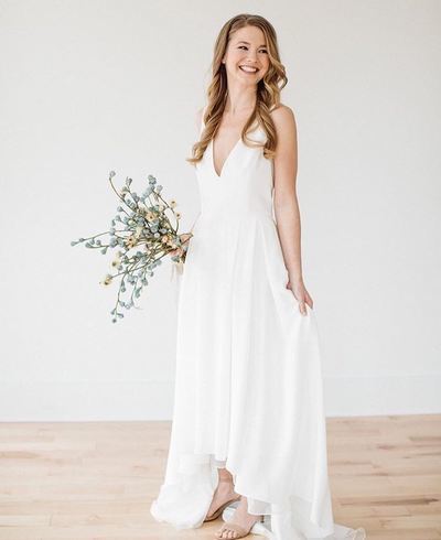 Fairy A Line V Neck Chiffon High Low Wedding Dress for Brida