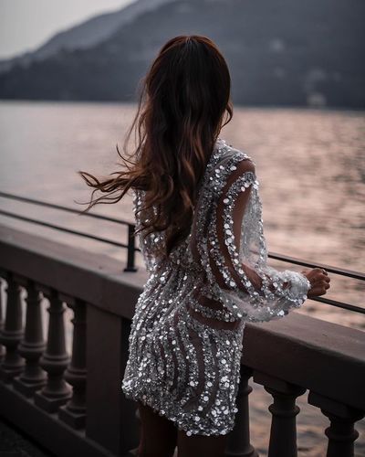 Chic Sheath Long Sleeves White Sequins Short Anniversary Dresses,Evening Party Dresses