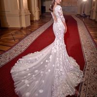 Exquisite Mermaid Sweetheart Ivory Lace Wedding Dresses with Sleeves - Thumbnail 1