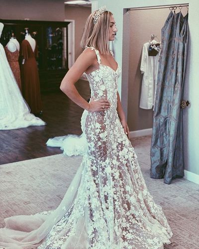 Mermaid Sweetheart Lace Wedding Dresses with Train
