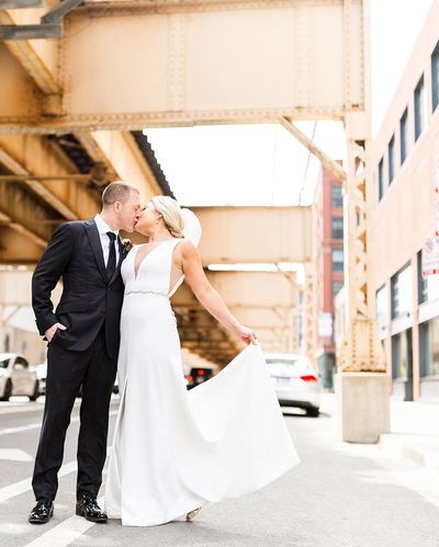 Elegant Sheath V Neck Open back White Satin Wedding Dresses