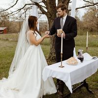 Charming A-Line Round Neck White Satin Wedding Dresses - Thumbnail 2